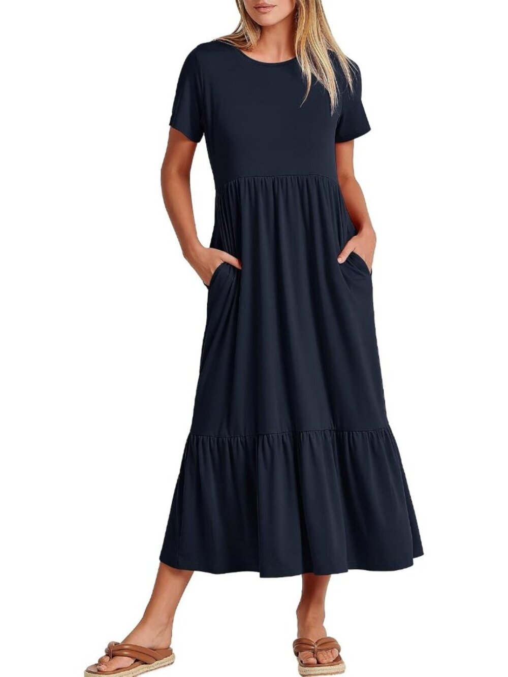 Summer Casual Maxi Dress for Women - Short Sleeve, Pockets, Perfect for Everyday